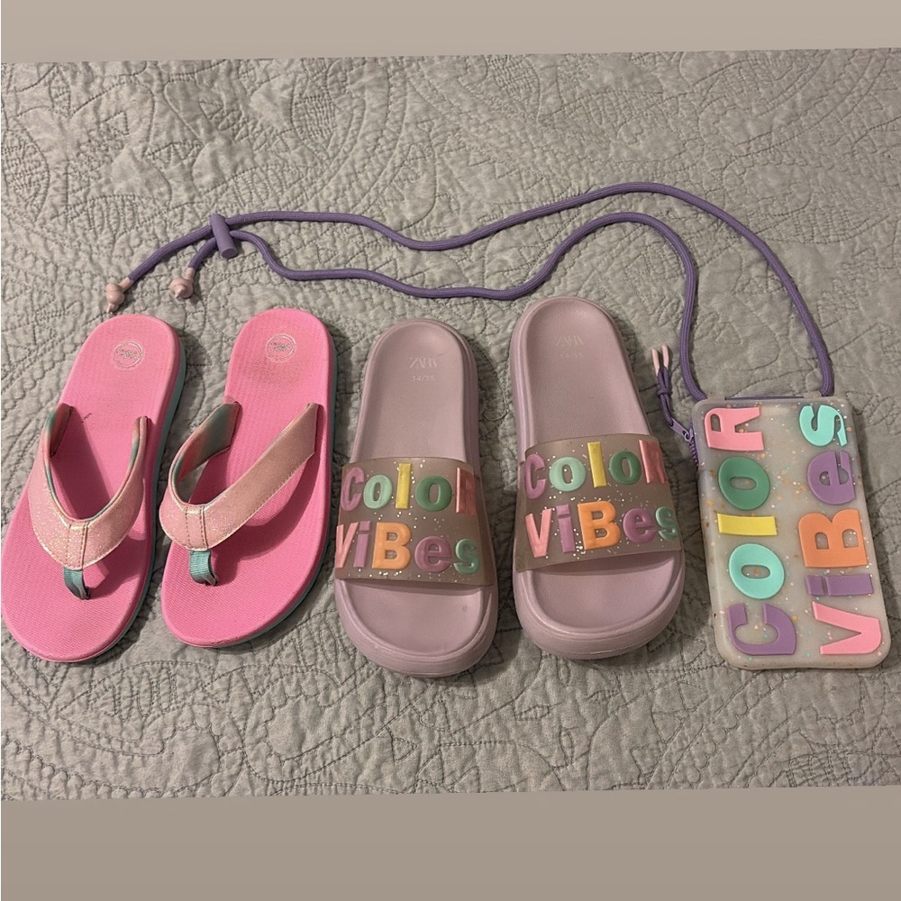 Bundle of Matching Slides and Phone Case Purse from Zara and Flip-Flops Set